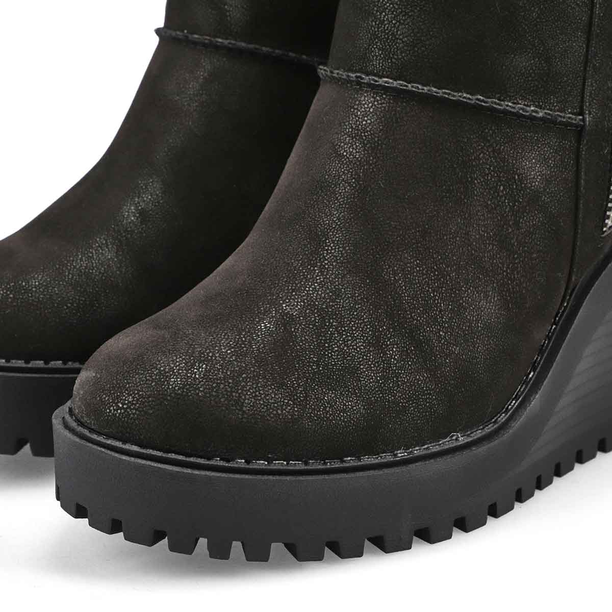 Women's Natalie Wedge Fur Trim Casual Bootie - Black