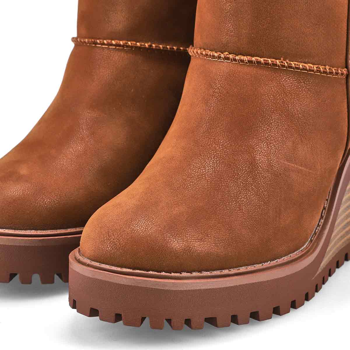 Women's Natalie Wedge Fur Trim Casual Bootie - Cognac