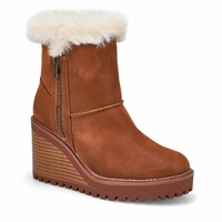 Women's Natalie Wedge Fur Trim Casual Bootie - Cognac