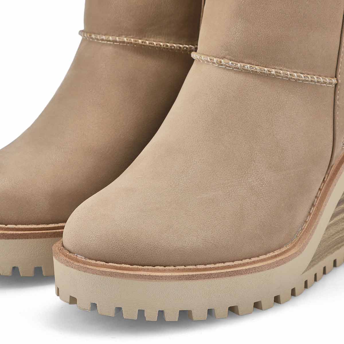 Women's Natalie Wedge Fur Trim Casual Bootie - Taupe