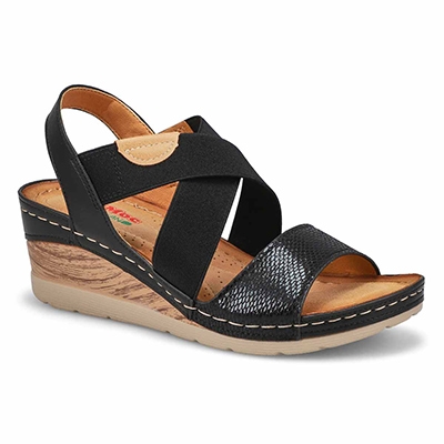 Lds Nina 91 Vegan Wedge Sandal - Black