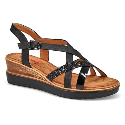 Lds Nora 93 Vegan Wedge Sandal - Black Multi