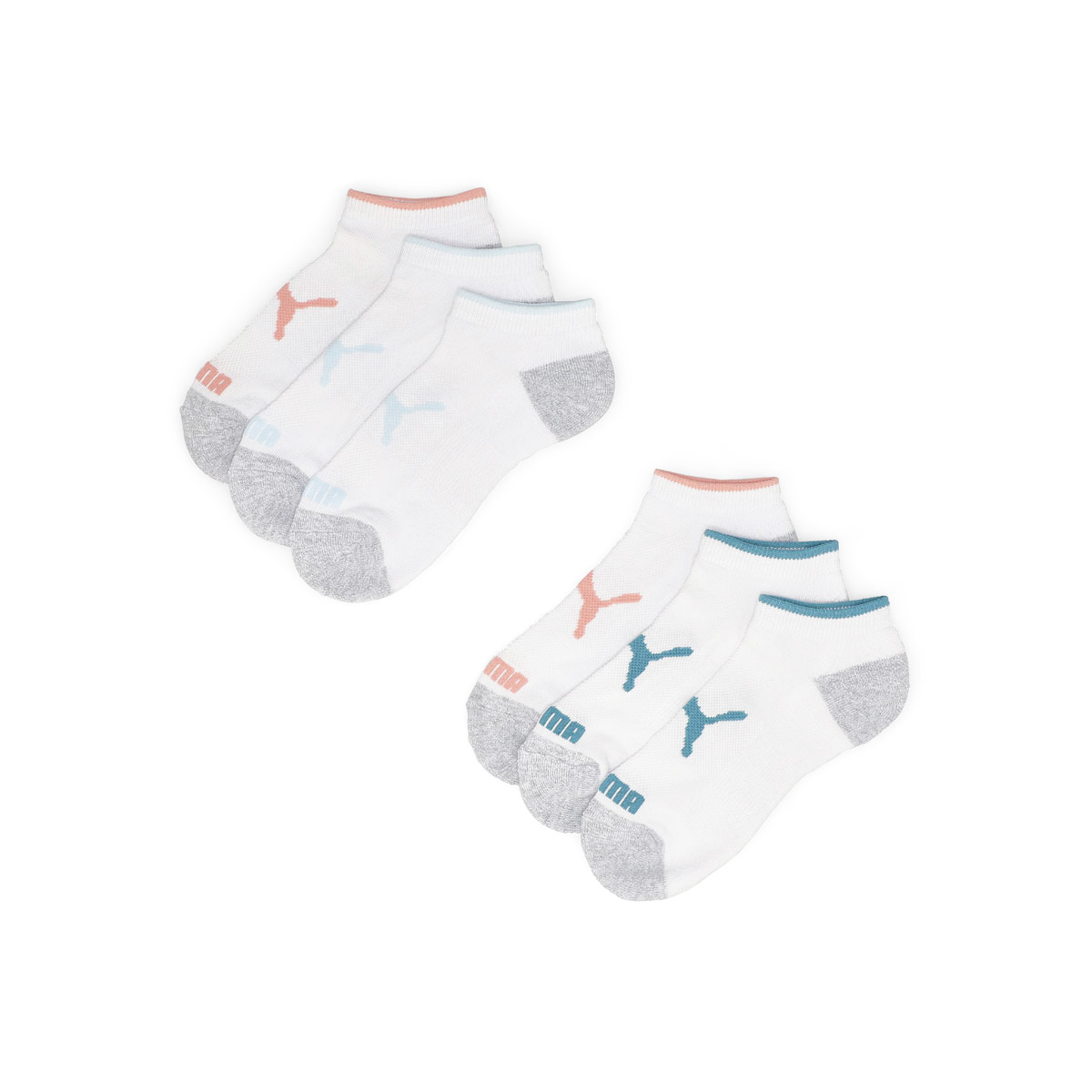 Women's Half Terry No Show Sportstyle Training Sock 6 Pack - White/Light Blue