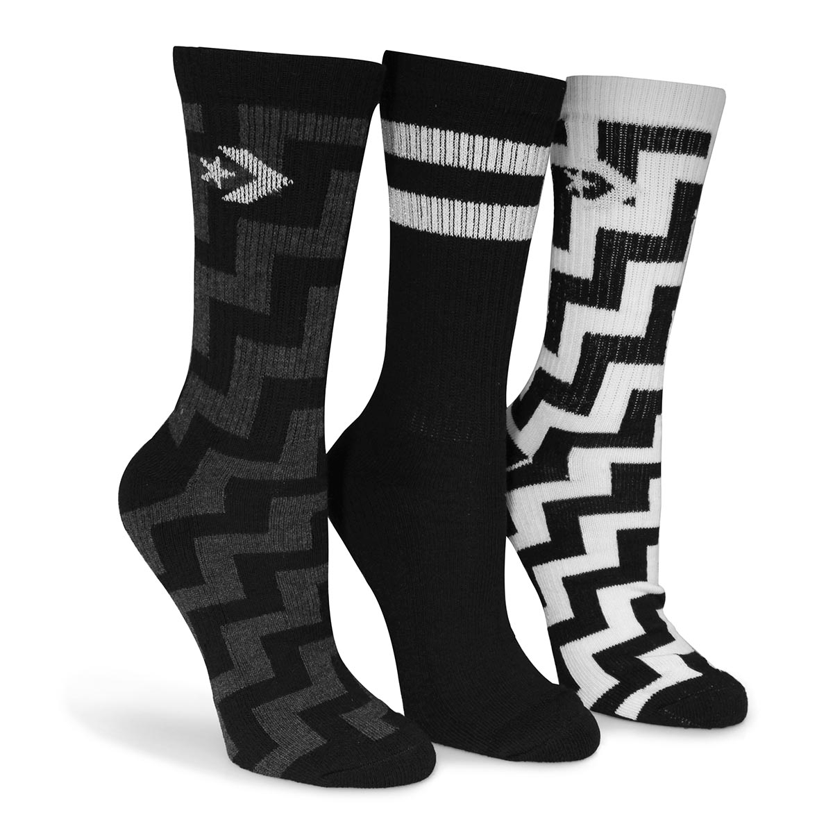 Converse Women's CREW ZIG ZAG black socks - 3 | SoftMoc.com
