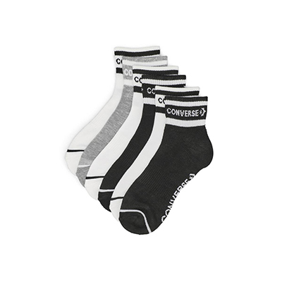 Lds Sport Inspired 6 Pack Quarter Sock - White/Black