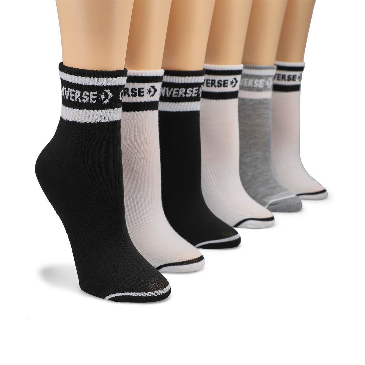 Women's Sport Inspired 6 Pack Quarter Sock - White/Black