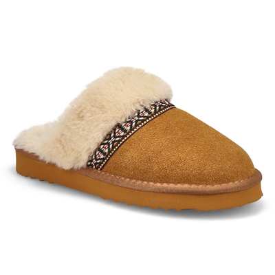 Lds Runabout Open Back Suede Slipper - Chestnut