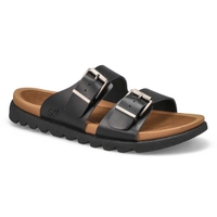 Women's Sadie Double Buckle Smooth Leather Sandal- Black