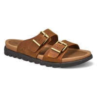 Women's Double Buckle Crazyhorse Leather Sandal -  Brown Crazyhorse