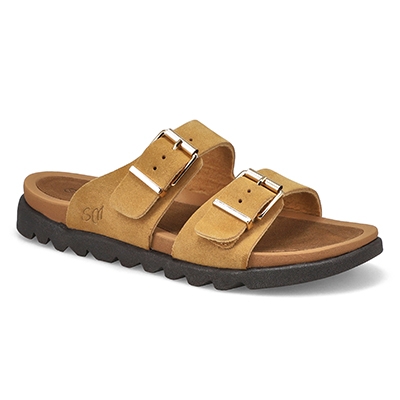 Lds Sadie Double Buckle Suede Sandal - Sand