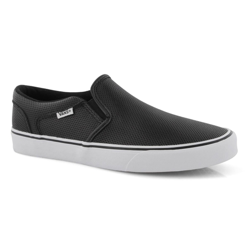 Vans Men's ASHER DELUXE black leather slip on | SoftMoc.com