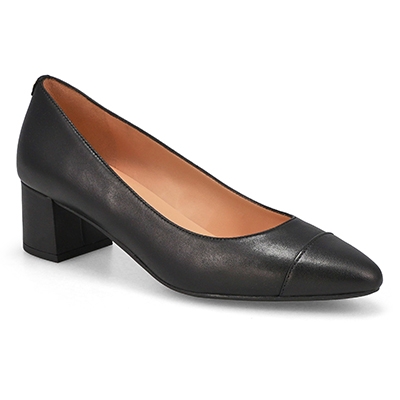 Lds Go-To Block Leather Dress Heel - Black