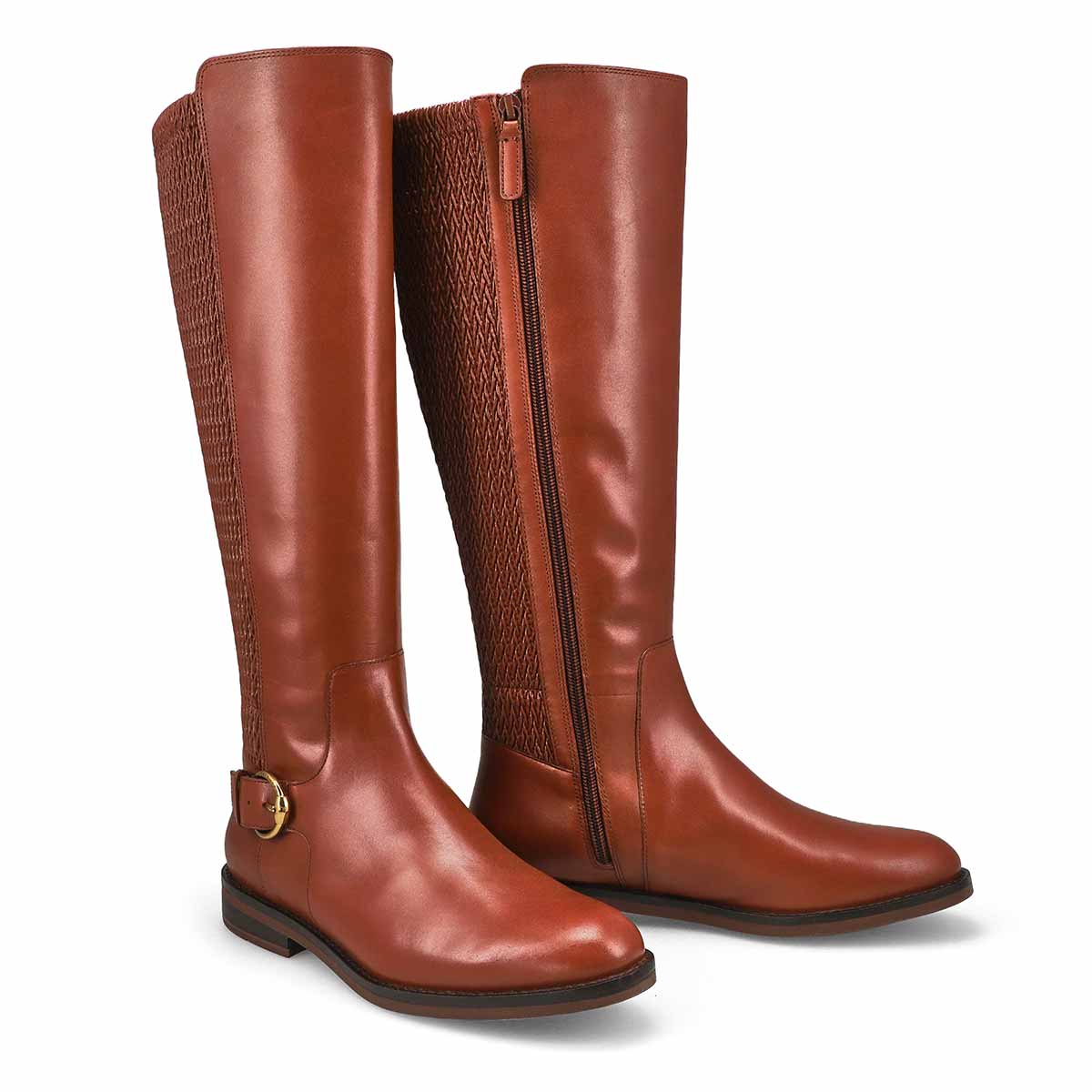 Women's Clover Stretch Leather Tall Riding Boot - Dark Cuoio