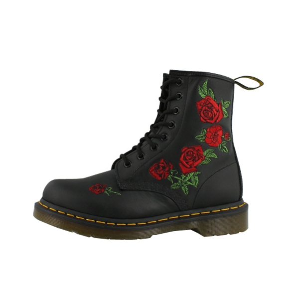 Black doc martens shop with red roses